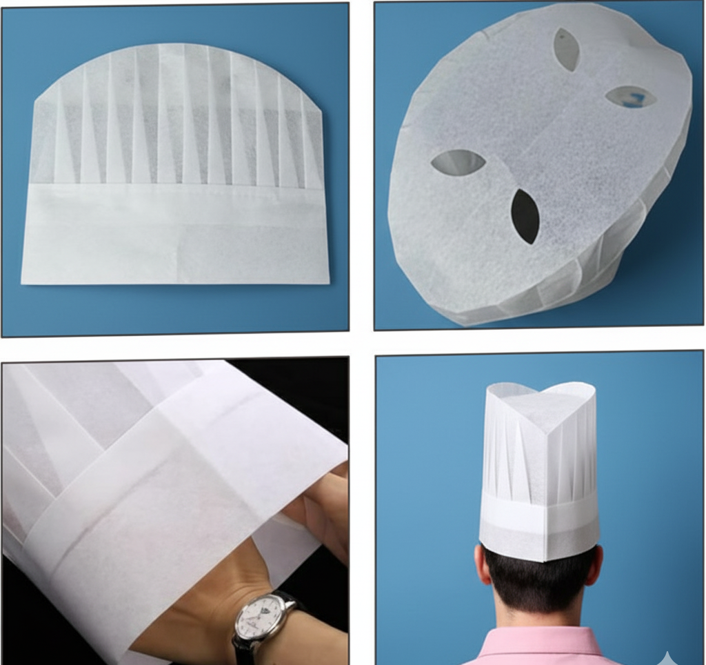 👨‍🍳 Unisex 50 Pcs Disposable Chef Hats (30 GSM Thin Paper Polyester Blend)