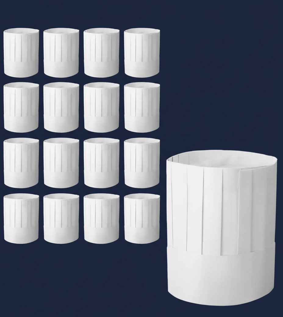 👨‍🍳 Unisex 50 Pcs Disposable Chef Hats (30 GSM Thin Paper Polyester Blend)