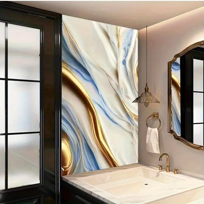 New Vinyl Marble Wallpaper Peel and Stick Waterproof Wallpaper for Home Kitchen Countertop Cabinet Furniture Oil Proof Kitchen Stickers (60X200) (SE-New Ocean Gold)