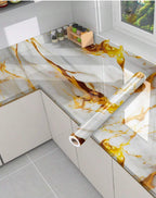 Premium Wall Stickers DIY Wallpaper Vinyl Marble Peel and Stick Waterproof Wallpaper for Home Kitchen Countertop Cabinet Furniture Oil Proof Kitchen Stickers(60x200cm) (Premium White Gold)