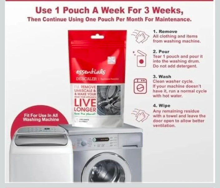 Washing Machine Descaler Powder - 100g Each – Effectively Removes Limescale, Improv Machine Performance & Lifespan.