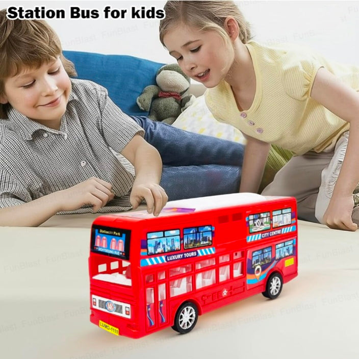 Double Decker Bus Toy for Kids – Pull Back Vehicle Toy, Push & Go Toy Bus for Boys & Girls Age 3+, Fun Birthday Gift for Kids.