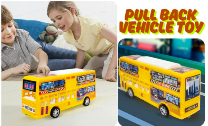 Double Decker Bus Toy for Kids – Pull Back Vehicle Toy, Push & Go Toy Bus for Boys & Girls Age 3+, Fun Birthday Gift for Kids.