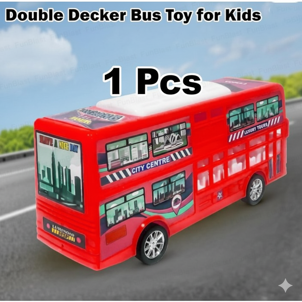 Double Decker Bus Toy for Kids – Pull Back Vehicle Toy, Push & Go Toy Bus for Boys & Girls Age 3+, Fun Birthday Gift for Kids.