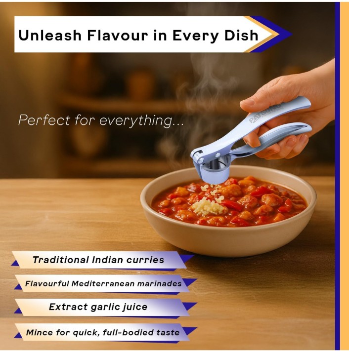 Premium Stainless Steel Garlic Crusher Presser | Manual Garlic Press | Ergonomic Handheld Garlic Chopper & Cutter for Kitchen - Rustproof & Easy to Clean.