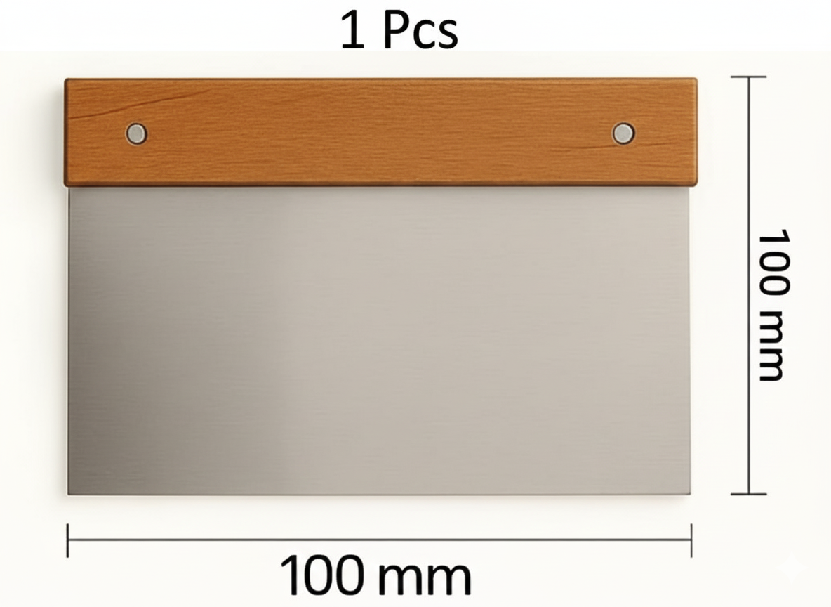 Iron Metal Dough Scraper with Wooden Handle – 10 cm × 10 cm Bench Scraper for Baking & Chopping