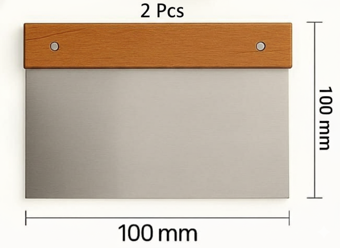 Iron Metal Dough Scraper with Wooden Handle – 10 cm × 10 cm Bench Scraper for Baking & Chopping