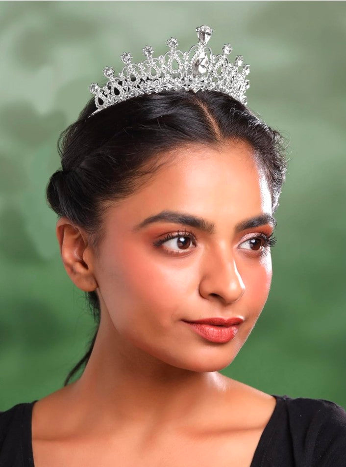 Tiara for Women and Girls Silver Gold Plated Crown Floral Crystal Studded Bridal Wedding Crown Tiaras for Women and Girls Gift