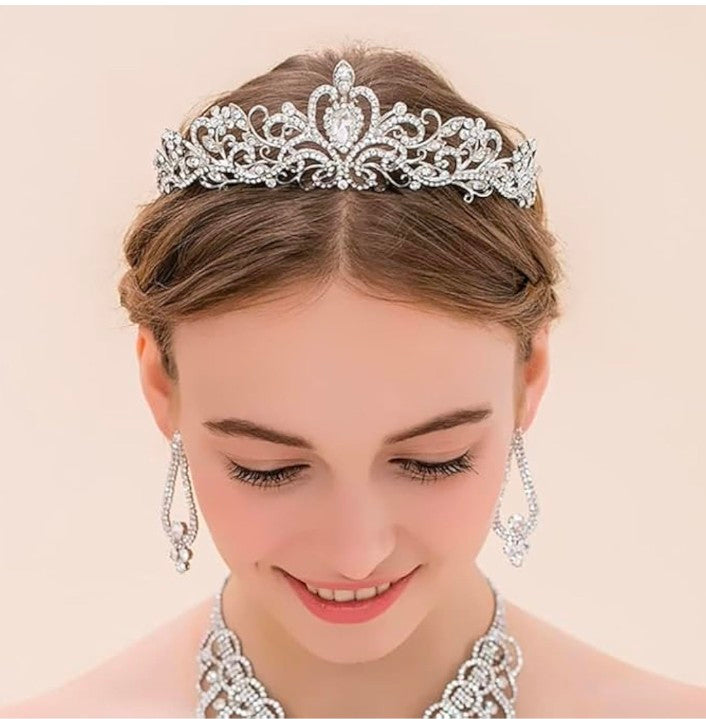 Tiara for Women and Girls Silver Gold Plated Crown Floral Crystal Studded Bridal Wedding Crown Tiaras for Women and Girls Gift