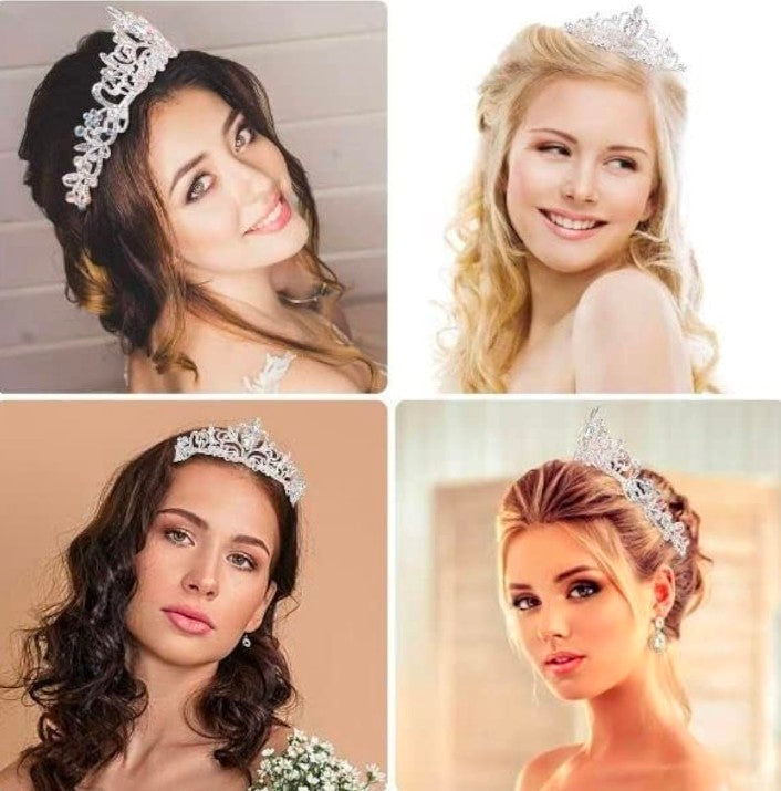 Tiara for Women and Girls Silver Gold Plated Crown Floral Crystal Studded Bridal Wedding Crown Tiaras for Women and Girls Gift