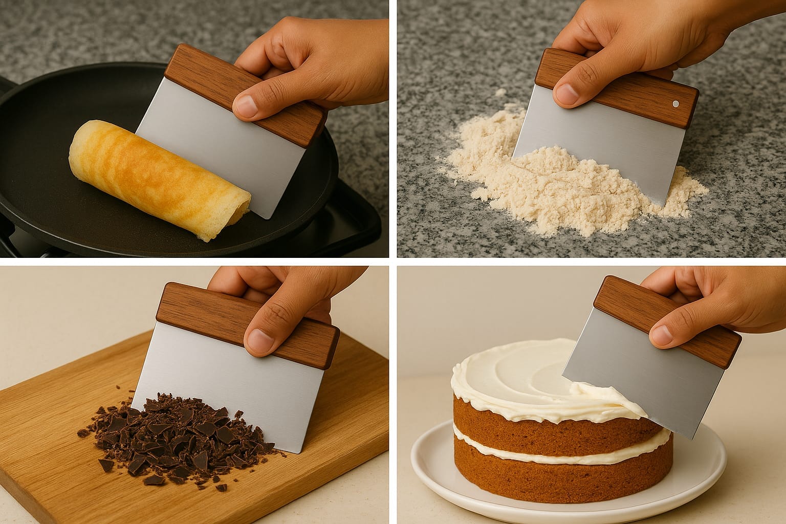 Iron Metal Dough Scraper with Wooden Handle – 10 cm × 10 cm Bench Scraper for Baking & Chopping